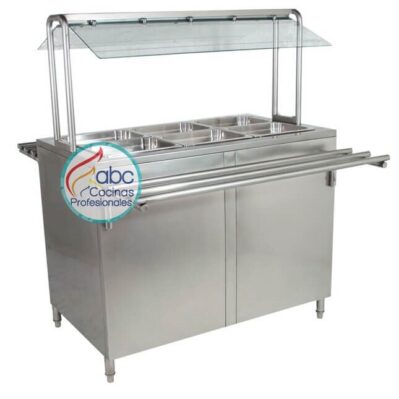 Autoservicio central con encerramiento, antiestornudo y 2 deslizadores de bandejas