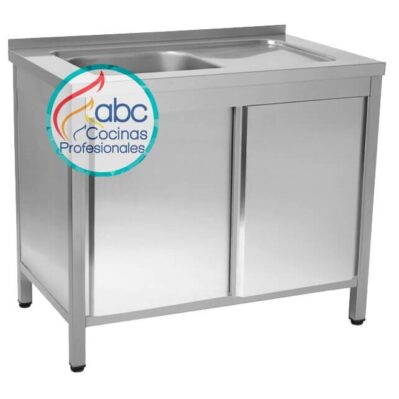 Lavaplatos de 1 poceta, encerrado con 1 entrepaño y puertas abatibles